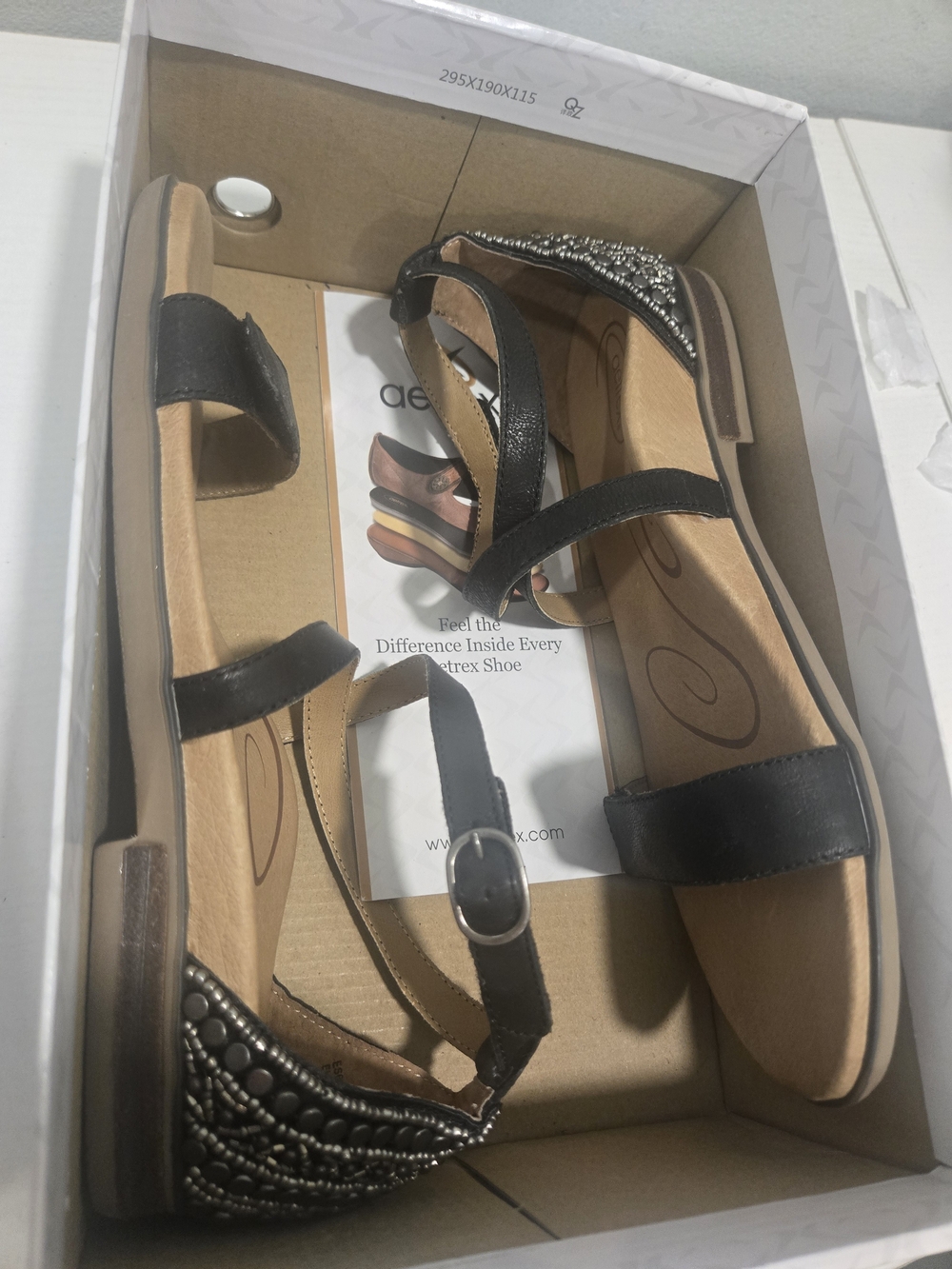 Aetrex Black Beaded Strappy Women's Sandals Velcro Adjust